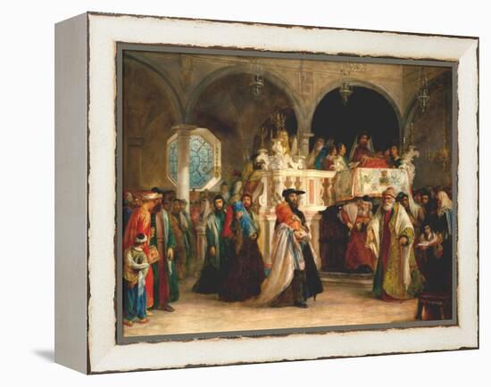 The Feast of the Rejoicing of the Torah at the Synagogue in Leghorn, Italy, 1850-Solomon Alexander Hart-Framed Premier Image Canvas