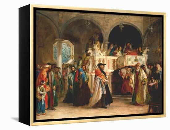 The Feast of the Rejoicing of the Torah at the Synagogue in Leghorn, Italy, 1850-Solomon Alexander Hart-Framed Premier Image Canvas