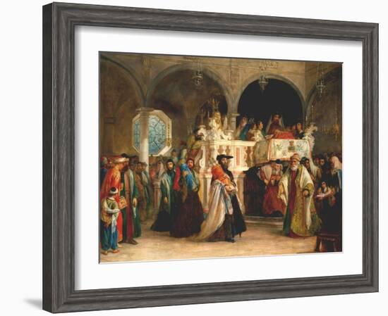 The Feast of the Rejoicing of the Torah at the Synagogue in Leghorn, Italy, 1850-Solomon Alexander Hart-Framed Premium Giclee Print