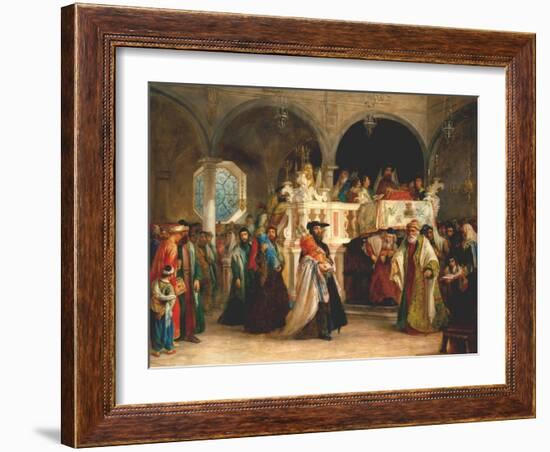The Feast of the Rejoicing of the Torah at the Synagogue in Leghorn, Italy, 1850-Solomon Alexander Hart-Framed Premium Giclee Print