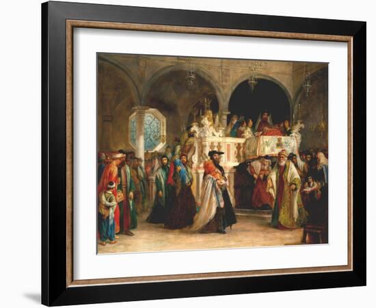 The Feast of the Rejoicing of the Torah at the Synagogue in Leghorn, Italy - La Fete De La Joie De-Solomon Alexander Hart-Framed Giclee Print