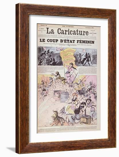 The Feminist Coup D'Etat', from 'La Caricature', October 1880-Albert Robida-Framed Giclee Print