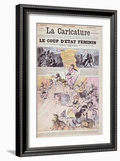 The Feminist Coup D'Etat', from 'La Caricature', October 1880-Albert Robida-Framed Giclee Print