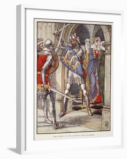 The fight in Queen's Ante-Chamber, from 'Stories of Knights of Round Table' by Henry Gilbert-Walter Crane-Framed Giclee Print