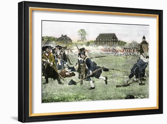 The Fight on Lexington Green, April 19, 1775, Beginning the Revolutionary War-null-Framed Giclee Print