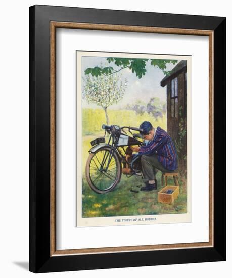 "The Finest of All Hobbies", a Boy Tinkers with His Motor Bike-Algernon Fovie-Framed Art Print