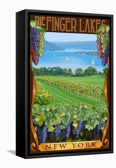 The Finger Lakes, New York - Vineyard Scene-Lantern Press-Framed Stretched Canvas