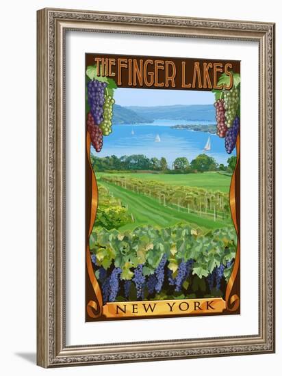 The Finger Lakes, New York - Vineyard Scene-Lantern Press-Framed Art Print