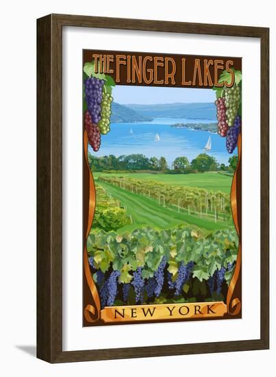 The Finger Lakes, New York - Vineyard Scene-Lantern Press-Framed Art Print