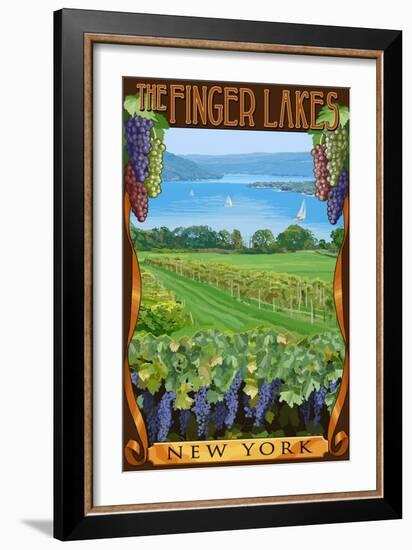 The Finger Lakes, New York - Vineyard Scene-Lantern Press-Framed Art Print