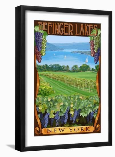 The Finger Lakes, New York - Vineyard Scene-Lantern Press-Framed Art Print