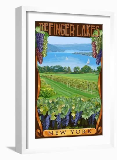 The Finger Lakes, New York - Vineyard Scene-Lantern Press-Framed Art Print