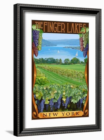 The Finger Lakes, New York - Vineyard Scene-Lantern Press-Framed Art Print