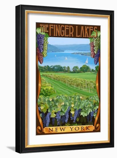 The Finger Lakes, New York - Vineyard Scene-Lantern Press-Framed Art Print