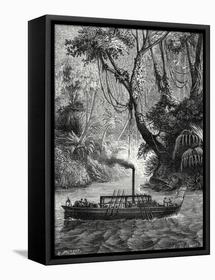 The First American Steamboat. John Fitch Conducts an Experiment in 1789 Near Philadelpia on the Del-null-Framed Premier Image Canvas