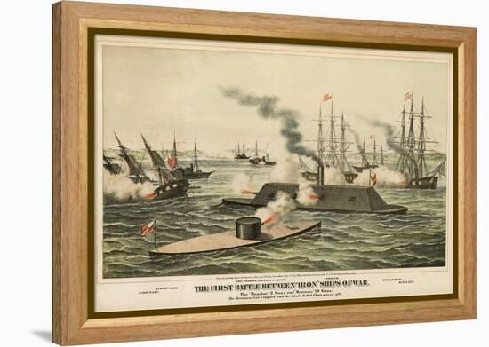 The First Battle Between 'Iron' Ships of War, Published C.1862-Henry Bill-Framed Premier Image Canvas