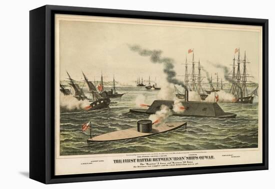 The First Battle Between 'Iron' Ships of War, Published C.1862-Henry Bill-Framed Premier Image Canvas