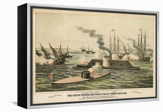 The First Battle Between 'Iron' Ships of War, Published C.1862-Henry Bill-Framed Premier Image Canvas
