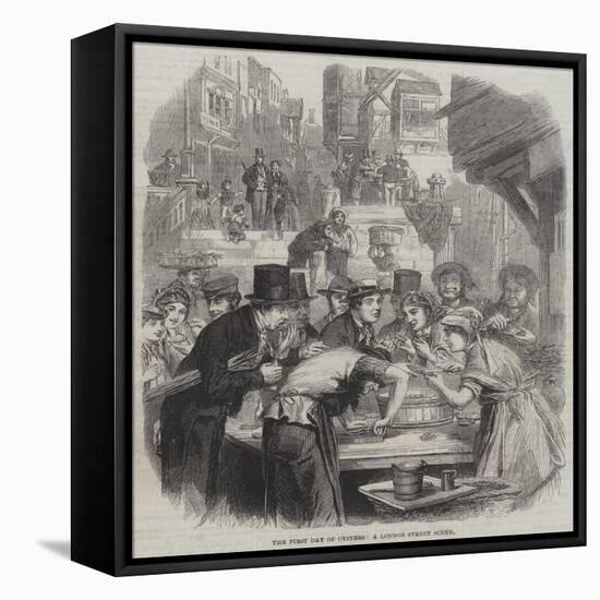 The First Day of Oysters, a London Street Scene-null-Framed Premier Image Canvas