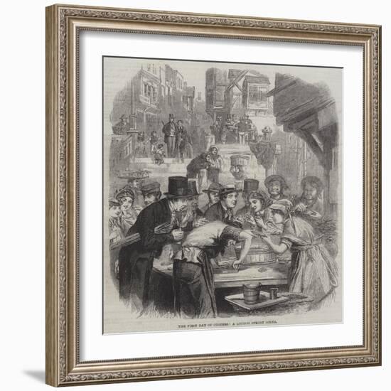 The First Day of Oysters, a London Street Scene-null-Framed Giclee Print