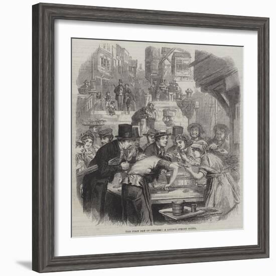 The First Day of Oysters, a London Street Scene-null-Framed Giclee Print