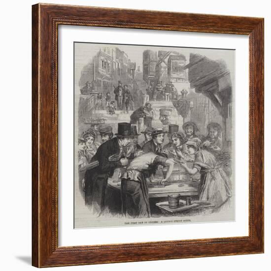 The First Day of Oysters, a London Street Scene-null-Framed Giclee Print