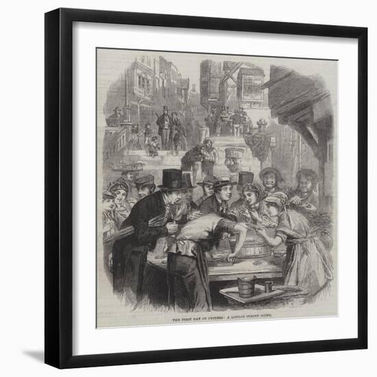 The First Day of Oysters, a London Street Scene-null-Framed Giclee Print