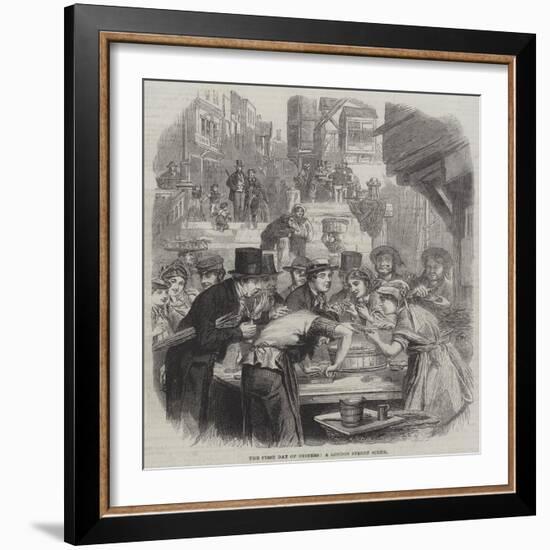 The First Day of Oysters, a London Street Scene-null-Framed Giclee Print