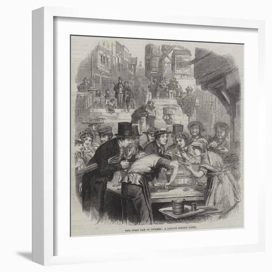 The First Day of Oysters, a London Street Scene-null-Framed Giclee Print