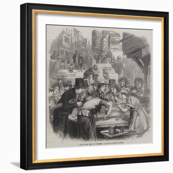 The First Day of Oysters, a London Street Scene-null-Framed Giclee Print