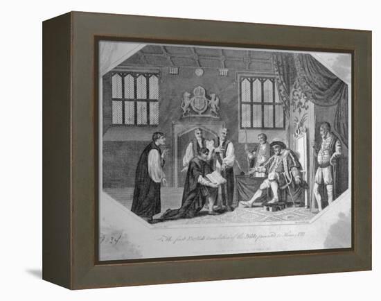 The First English Translation of the Bible Presented to Henry VIII Engraving-Bettmann-Framed Premier Image Canvas