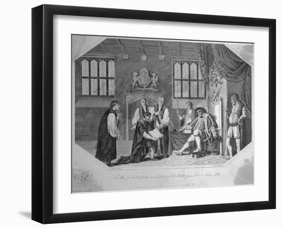 The First English Translation of the Bible Presented to Henry VIII Engraving-Bettmann-Framed Photographic Print