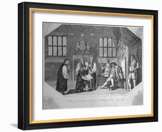 The First English Translation of the Bible Presented to Henry VIII Engraving-Bettmann-Framed Photographic Print