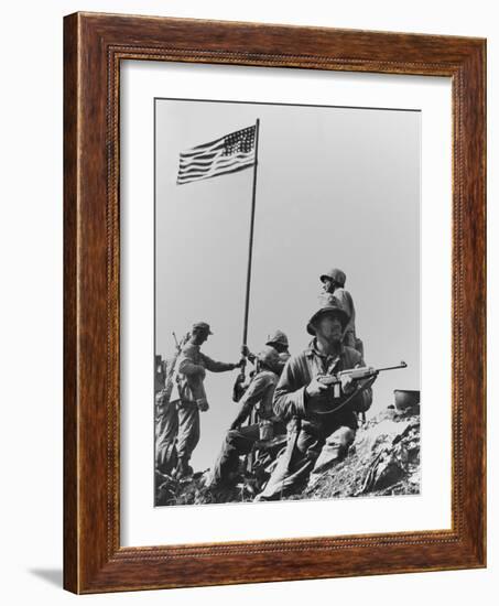 The First Flag Raising on Iwo Jima's Mount Suribachi-null-Framed Photo