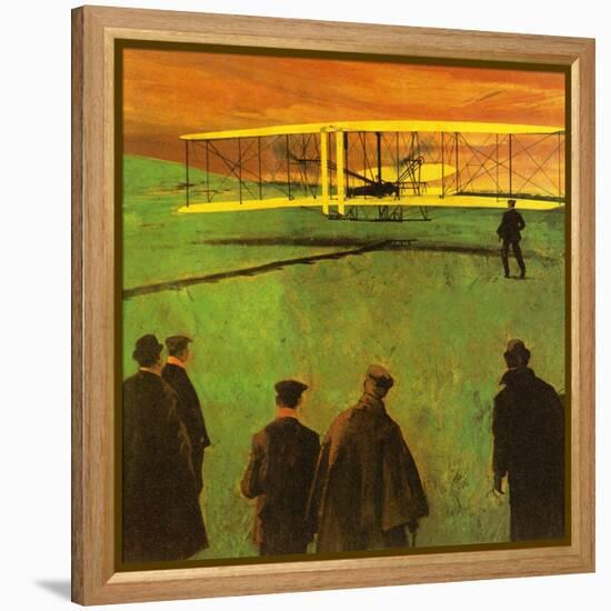 The First Flight by the Wright Brothers at Kitty Hawk-English School-Framed Premier Image Canvas