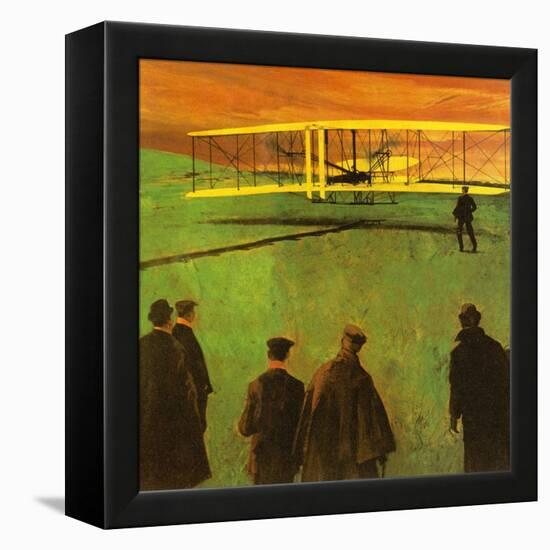 The First Flight by the Wright Brothers at Kitty Hawk-English School-Framed Premier Image Canvas