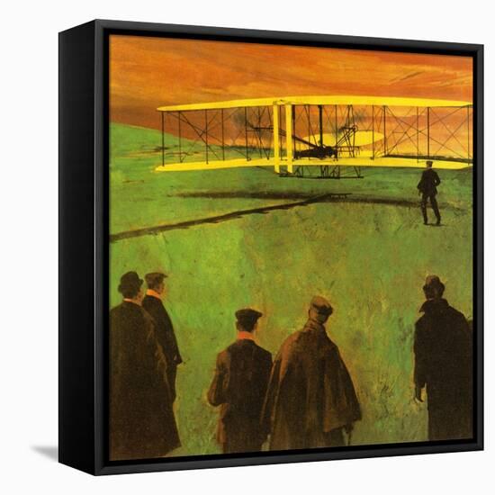 The First Flight by the Wright Brothers at Kitty Hawk-English School-Framed Premier Image Canvas