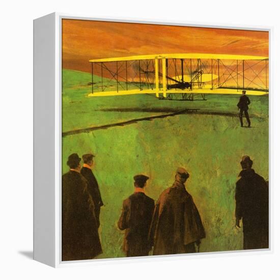 The First Flight by the Wright Brothers at Kitty Hawk-English School-Framed Premier Image Canvas