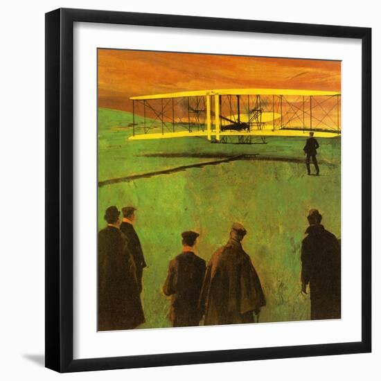 The First Flight by the Wright Brothers at Kitty Hawk-English School-Framed Giclee Print