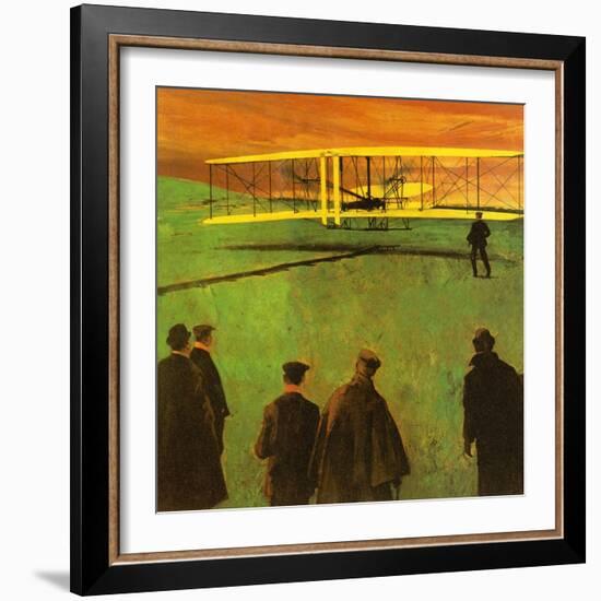 The First Flight by the Wright Brothers at Kitty Hawk-English School-Framed Giclee Print