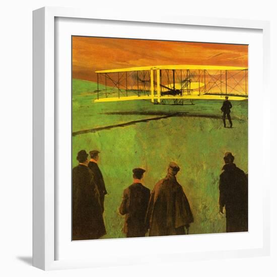 The First Flight by the Wright Brothers at Kitty Hawk-English School-Framed Giclee Print