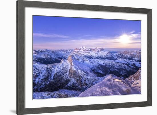 The first light of day meet the full moon,Mount Lagazuoi,Cortina d'Ampezzo,Belluno district, Veneto-Filippo Manaigo-Framed Photographic Print