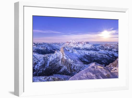 The first light of day meet the full moon,Mount Lagazuoi,Cortina d'Ampezzo,Belluno district, Veneto-Filippo Manaigo-Framed Photographic Print