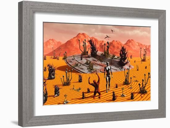 The First Man, Adam, Greeting an Alien Robotic Eve-null-Framed Premium Giclee Print