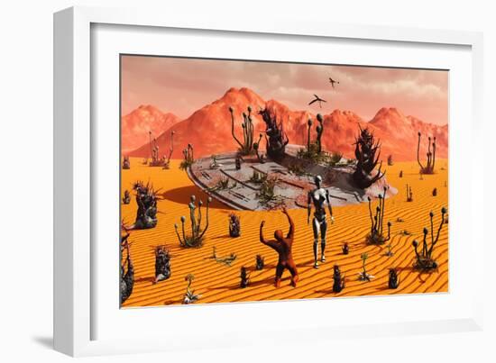 The First Man, Adam, Greeting an Alien Robotic Eve-null-Framed Premium Giclee Print