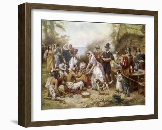 The First Thanksgivng, 1621-Jean Leon Gerome Ferris-Framed Giclee Print