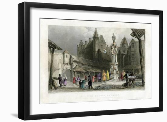 The Fish Market, Antwerp, Belgium, 19th Century-J Rogers-Framed Giclee Print