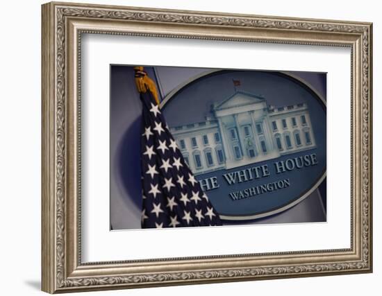 The Flag and Seal at a White House Press Briefing-Dennis Brack-Framed Photographic Print