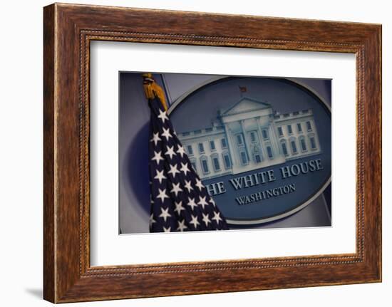 The Flag and Seal at a White House Press Briefing-Dennis Brack-Framed Photographic Print