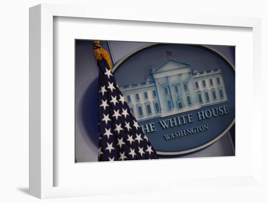 The Flag and Seal at a White House Press Briefing-Dennis Brack-Framed Photographic Print